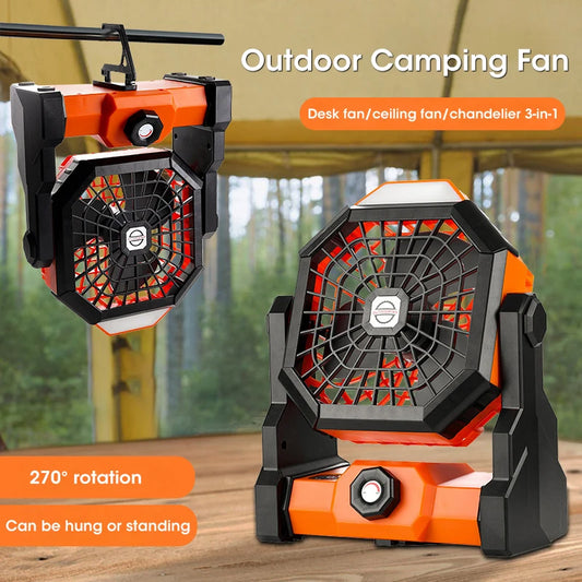 Ventilateur Portable Rechargeable de Haute Capacité avec Lumière LED et Crochet, Idéal pour le Bureau, le Camping, l'Extérieur, la Tente et la Voiture, 2024 mA, Nouveauté 7800