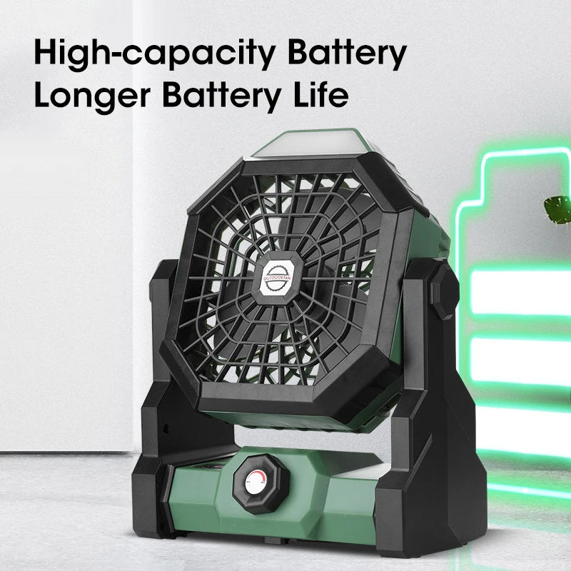 Ventilateur Portable Rechargeable de Haute Capacité avec Lumière LED et Crochet, Idéal pour le Bureau, le Camping, l'Extérieur, la Tente et la Voiture, 2024 mA, Nouveauté 7800