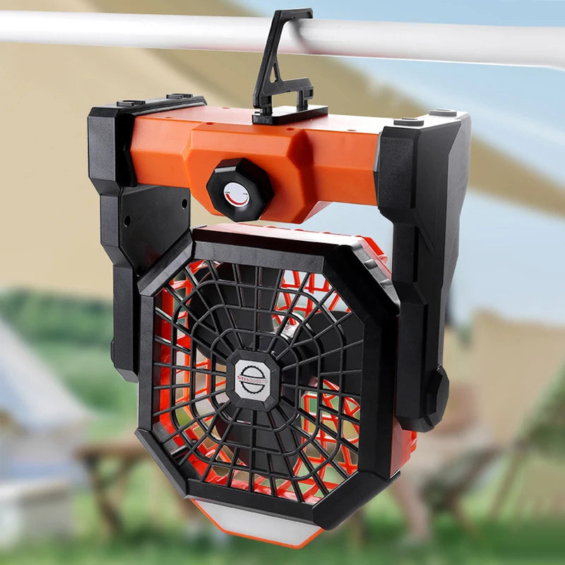 Ventilateur Portable Rechargeable de Haute Capacité avec Lumière LED et Crochet, Idéal pour le Bureau, le Camping, l'Extérieur, la Tente et la Voiture, 2024 mA, Nouveauté 7800