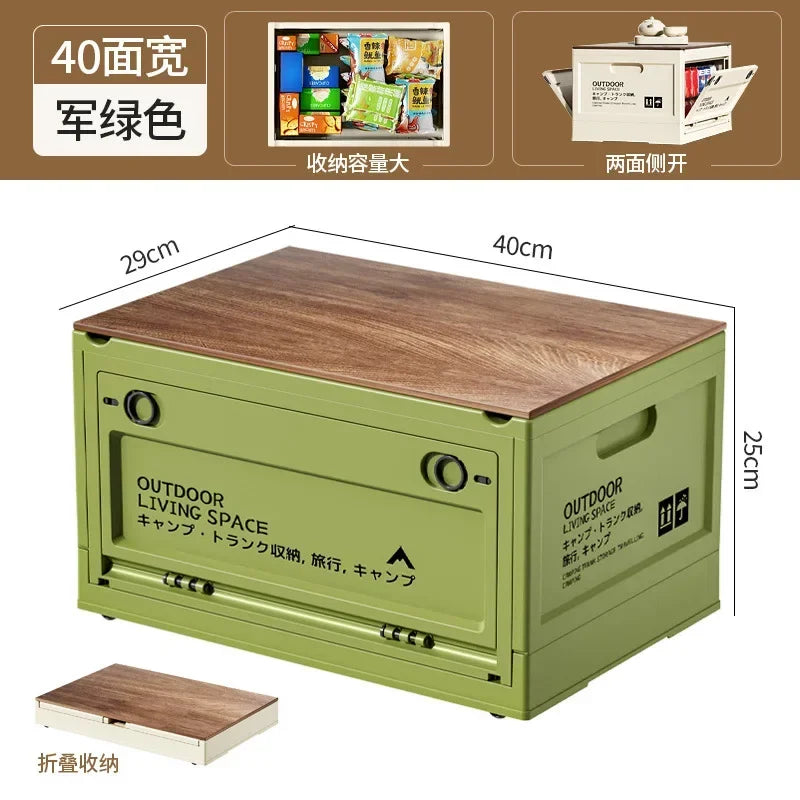 Boîte de rangement de Camping en plein air, bacs de rangement en plastique pliables avec couvercles en bois, pour Camping en plein air pique-nique intérieur maison chambre placard