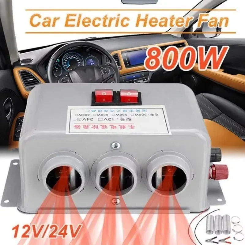 Ventilateur de chauffage de voiture 12V 24V 800W, dégivreur de pare-brise, chauffage d'air, 3 Ports pour camping-car, remorques, camions