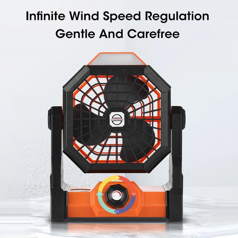 Ventilateur Portable Rechargeable de Haute Capacité avec Lumière LED et Crochet, Idéal pour le Bureau, le Camping, l'Extérieur, la Tente et la Voiture, 2024 mA, Nouveauté 7800