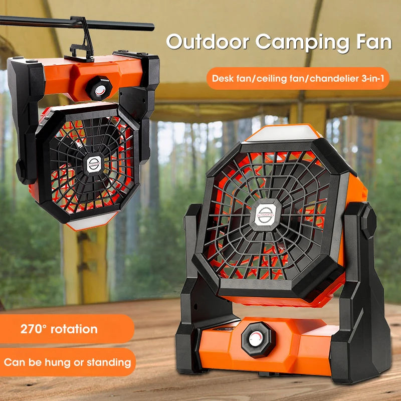 Ventilateur Portable Rechargeable de Haute Capacité avec Lumière LED et Crochet, Idéal pour le Bureau, le Camping, l'Extérieur, la Tente et la Voiture, 2024 mA, Nouveauté 7800
