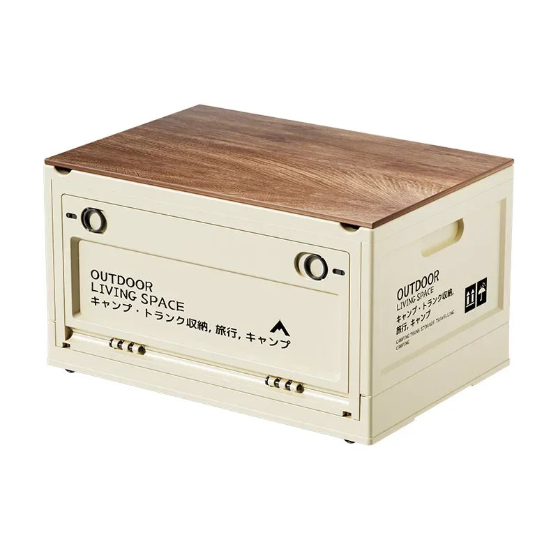Boîte de rangement de Camping en plein air, bacs de rangement en plastique pliables avec couvercles en bois, pour Camping en plein air pique-nique intérieur maison chambre placard