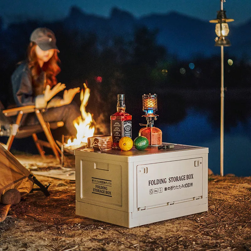 Boîte de rangement de Camping en plein air, bacs de rangement en plastique pliables avec couvercles en bois, pour Camping en plein air pique-nique intérieur maison chambre placard